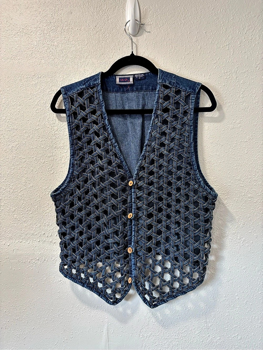 A.J. Geometric Denim Vest Size Medium